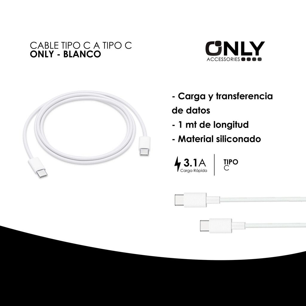 CABLE TIPO C A TIPO C - ONLY - BLANCO - Procel