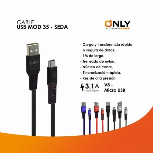 Cable usb mod 35 - seda - v8 - negro